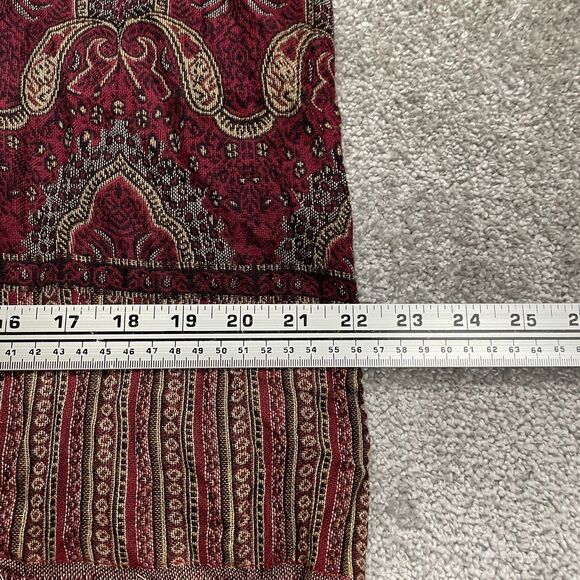 Dressbarn Maxi Skirt Women 14 Red Paisley Tasseled Back Slit Rayon Elastic Waist - Picture 10 of 12